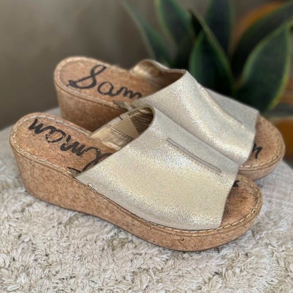 Sam Edelman Ranger Platform Heeled Sandal Metallic Gold Size 6.5